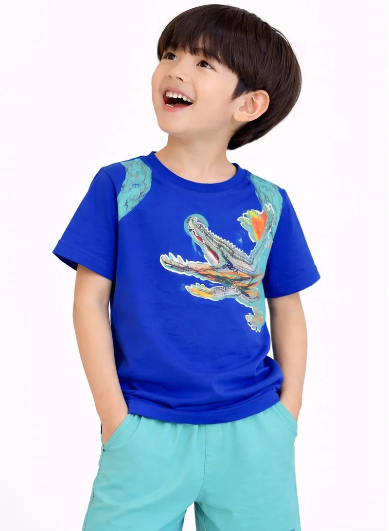 Victor And Jane  Boys Crocodile Graphic T-Shirt & Mint Shorts Set for Men | Best Price UAE